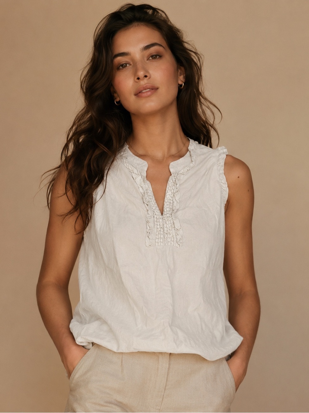 Talbots Woman White Sleeveless Embroidered Tunic Top 2X Boho Cotton Blouse
